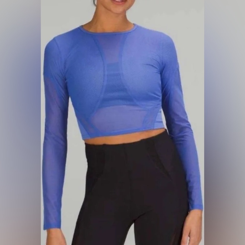 Lululemon Mesh Panelled Training Long Sleeved Cropped Top Wild Indigo Blue, 6